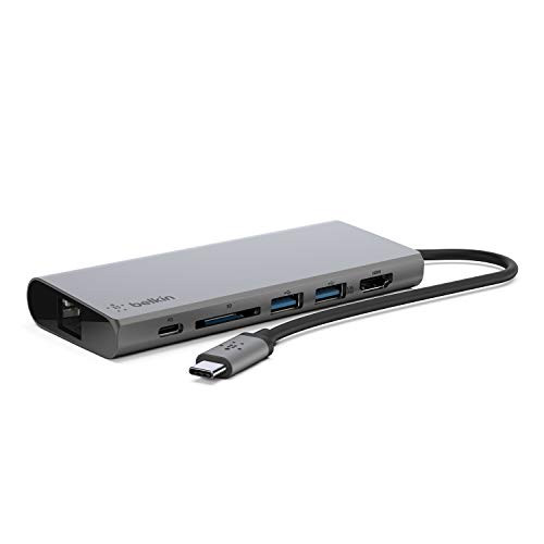 -Renewed- Belkin USB-C Multimedia Hub with Tethered USB-C Cable -USB-C Dock for Mac OS and Windows USB-C Laptops-