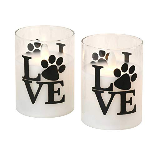Lumabase 15002 Battery Operated LED Glass Candles with Moving Flame-Love Paws -Set of 2-  Black  White