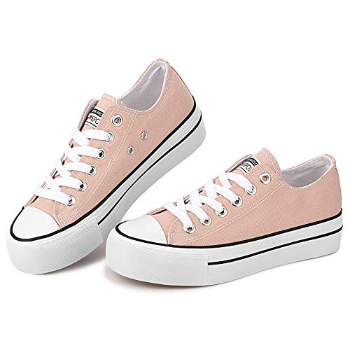 Womens Platform Low Top Sneaker Lace Up Classic Casual Shoes Fashion Canvas Comfortable for Walking Pink