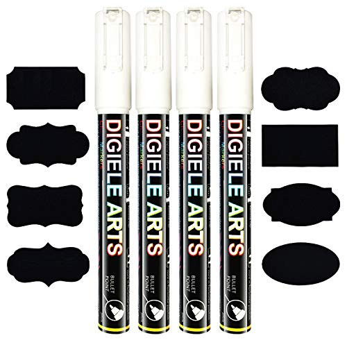 White Chalk Markers  DIGIELE 3mm Chalk Pens  Dry or Wet Wipe Erase  Reversible Bullet or Chisel Tip for Blackboards  Chalkboard Signs  Windows  Glass