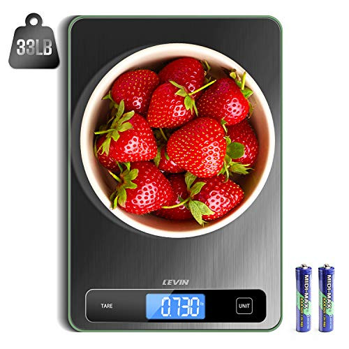 Food Scale  33lb Digital Kitchen Scale with 1g-0-05oz Precise Graduation  5 Units LCD Display Scale for Cooking-Baking in KG  G  oz  ml  and lb  Easy