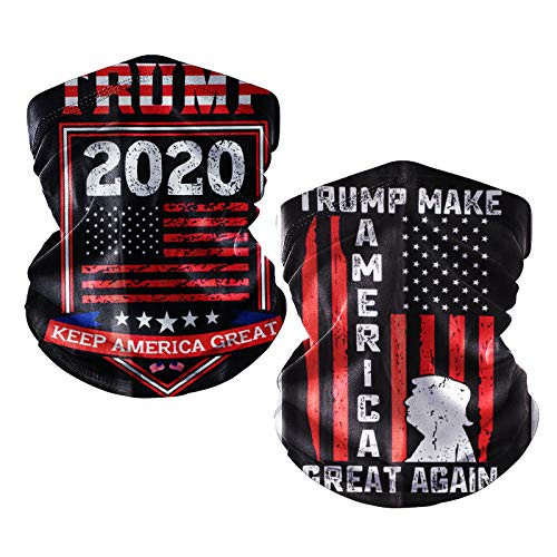 2 Pack Trump 2020 American Flag Seamless Bandana Face Neck Gaiter  Unisex Multi-Functional Balaclava Headband Scarf Mask for Dust Outdoor Cycling Spor