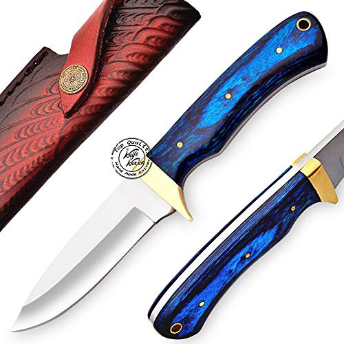 KK804  Blue Wood D2 Steel Handmade Bushcraft Hunting Knife - Full Tang Hunting Knife with Sheath