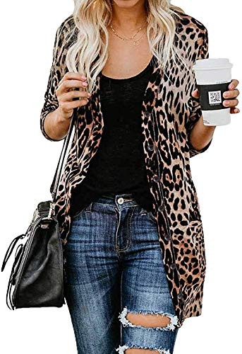 MYIFU Leopard Prints Button Down Open Front Lightweight Shirt Cardigans Sweater -Leopard  Large-