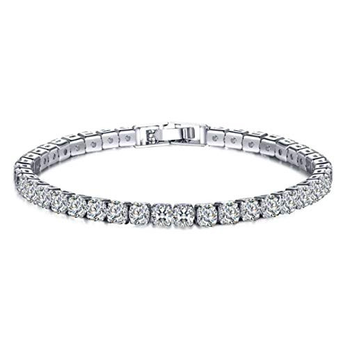 PAPUPA 14K Gold Plated Cubic Zirconia Classic Tennis Bracelet - 925 Sterling Silver Bracelets for Women - Size 6-5-7-5 Inch -White Gold-
