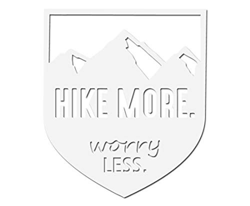 hike-more-worry-less-wht Vinyl Decal -5in-
