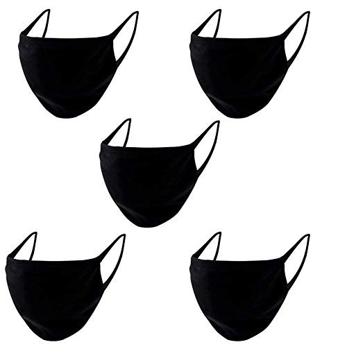 Washable Face Cover  5 Pcs Reusable Breathable Anti Dust Cotton Face Cover Black Suitable for Outdoor