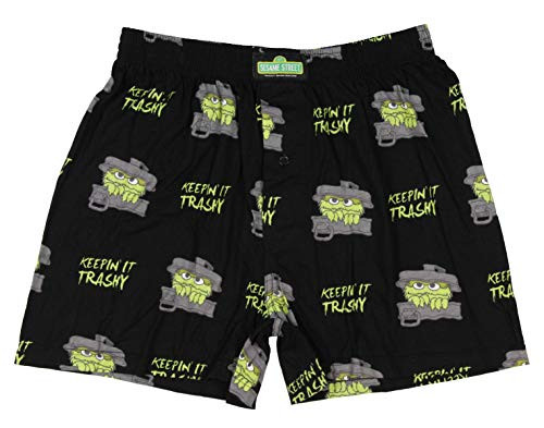 Sesame Street Mens Oscar The Grouch Keep It Trashy Boxer Underwear -Medium- Black