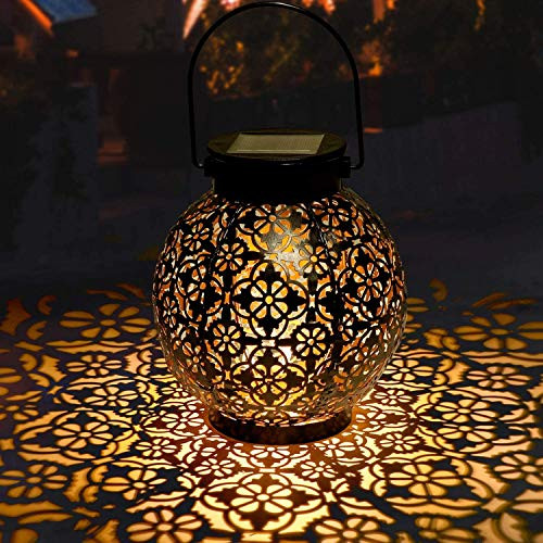 Golwof Solar Lanterns Outdoor Hanging  Hanging Solar Lights Decorative Retro Metal Waterproof Solar Lamp with Handle for Garden  Yard Porch and Tablet