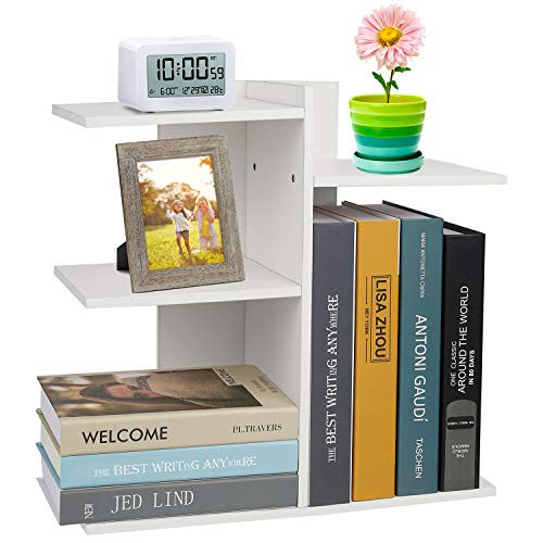 Desktop Shelf Wood Layered Bookshelf Countertop Bookcase Literature Holder Storage Desk Display Shelves Rack Office Supplies Accessories Organizer - W