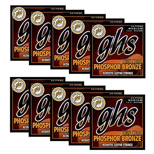 GHS Strings GHS Thin Core Phosphor Bronze 10 Sets-Medium -013-056- Acoustic Guitar Strings -TCB-M-10