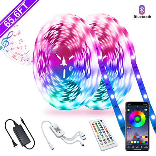 AZIMOM LED Strip Lights 65-6FT  RGB LED Light Strip Music Sync RGB LED Strip  Flexible Color Changing LED Strip Light 5050 SMD Bluetooth Controller 40