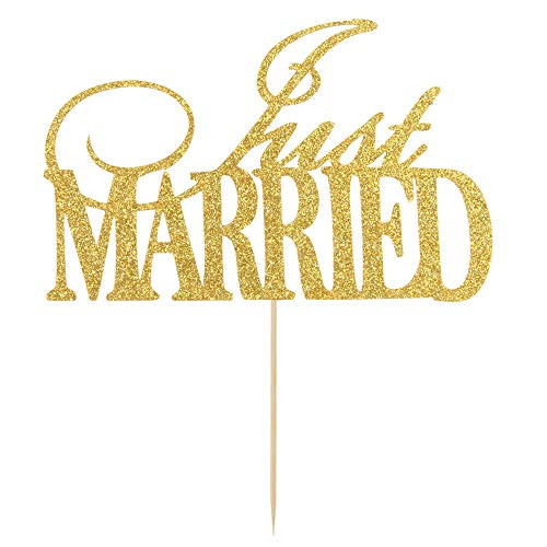 Double Sided Gold Glitter - Just Married Cake Toppers Wedding Engagement Bridal Shower Bachelorette Party Decor Supplies Double Sided Gold Glitter - Just Married Cake Toppers Wedding Engagement Bridal Shower Bachelorette Party Decor Supplies