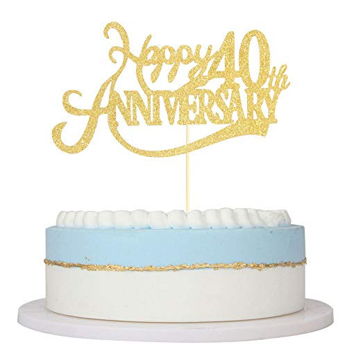 Gold Glitter 40th Anniversary Cake Topper - for 40th Wedding Anniversary  40th Birthday Party Decoration