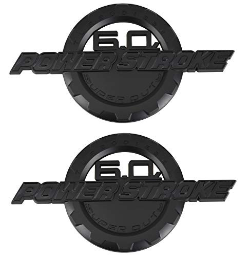 2 Pack Black 6-0L Power Stroke Super Duty Side Fender Emblems Badge Powerstroke 3D Logo Replacement for F250 F350