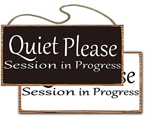 vizuzi Quiet Please Session in Progress Wood Hanging Sign - Functional Small Office Home Treatment Room Hanging Door Sign