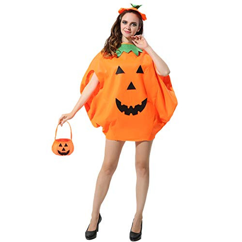 Adult Pumpkin Costume 3PCS Halloween Unisex Pumpkin Cosplay Party Clothes With A Hat A Bag