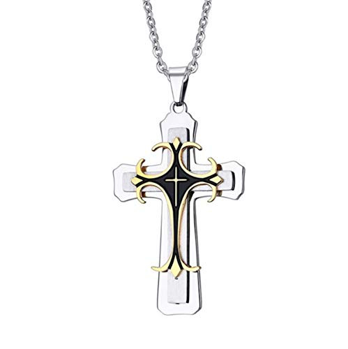 CNFCO 316L Stainless Steel Cross Pendant Mens Byzantine Chain Necklace for Men 5mm Wide  22 inches -Cross Pendant with Chain-