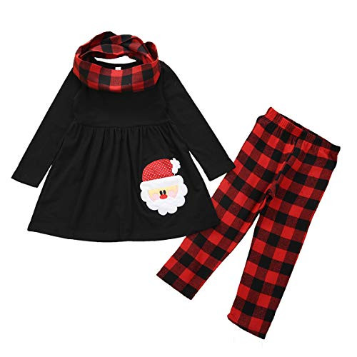 Toddler Baby Girl Christmas Outfit Red Plaid Tunic Top Dress Shirt Leggings Pants Set with Headband Xmas Clothes -Black Plaid  1-2 Years- Toddler Baby Girl Christmas Outfit Red Plaid Tunic Top Dress Shirt Leggings Pants Set with Headband Xmas Clothes -Black Plaid  1-2 Years-