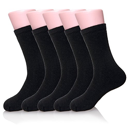 Mens Wool Socks Thick Heavy Thermal Fuzzy Socks Winter Warm Crew Cold Weather Casual Boot Socks 5 Pairs -Black-