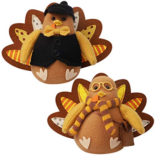 FORUP Standing Turkey Couple Thanksgiving Decoration for Autumn Fall Thanksgiving Harvest Halloween Home Decorations