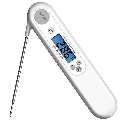 Meat Thermometer with Backlight Digital Instant Read Thermometer for Kitchen Cooking Food Candy Oil Deep Fry BBQ Grill Smoker -White-