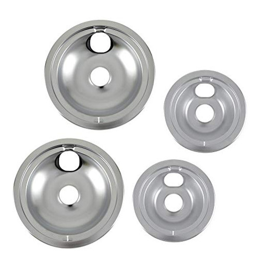 WB31T10010 and WB31T10011 Chrome Oil Drip Pans Replacement Set Fits for GE Hotpoint Kenmore Electric Range with Locking Slot - Includes 2 6-Inch and 2
