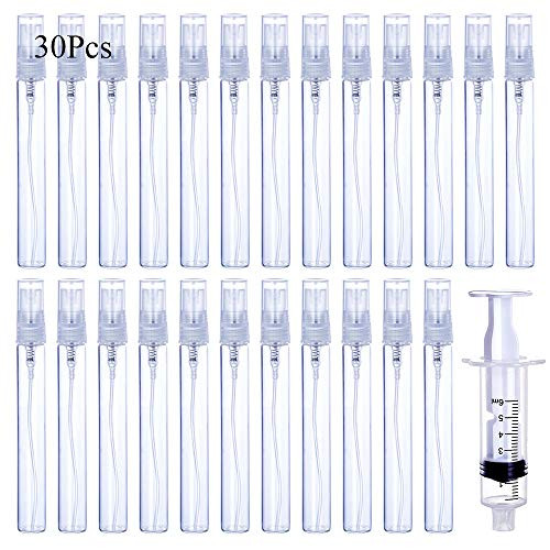 30Pcs 3ml 5ml 10ml Portable Refillable Clear Glass Empty Sprayer Perfume Bottles Cosmetic Atomizers Spray Bottle Container for Travel Party Must Makeu