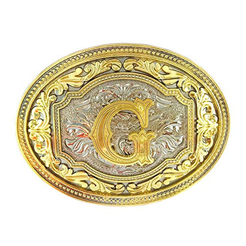 Western Belt Buckle Initial Letter ABCDJMS to Z- Cowboy Rodeo Belt Buckles for Men Women -G-