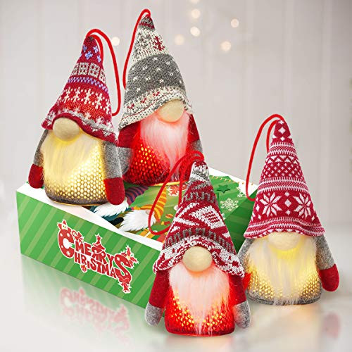Kmuysl Lighted Tomte Gnomes Christmas Ornaments Handmade Swedish Santa Gnomes Plush Santa Elf Lights Table Home Decor Ornaments Pack of 4 Christmas Tr