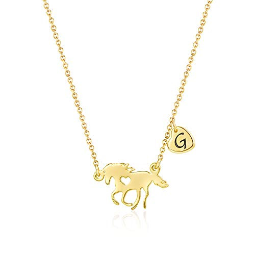 Ursteel Horse Gifts for Women Girls  Dainty Horse Jewelry 14k Gold Plated Heart Initial Horse Necklace Girls Horse Necklace with Letter G Personalized Ursteel Horse Gifts for Women Girls  Dainty Horse Jewelry 14k Gold Plated Heart Initial Horse Necklace Girls Horse Necklace with Letter G Personalized