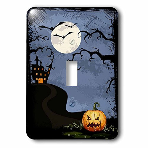 3dRose LSP_65453_1"Halloween Haunted House with Moon, Tree, and Pumpking Single Toggle Switch