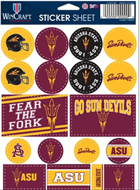 WinCraft NCAA Arizona State University ASU Sun Devils Sticker Variety Set  5 x 7 Inch Sheet