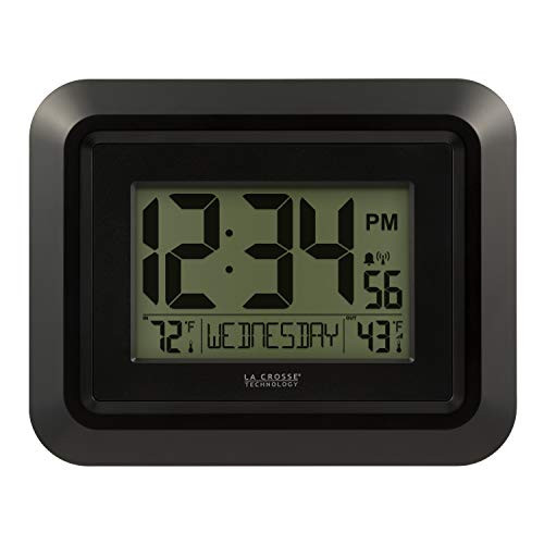 La Crosse Technology 513-1918B-INT Atomic Digital Wall Clock with Temperature  Black