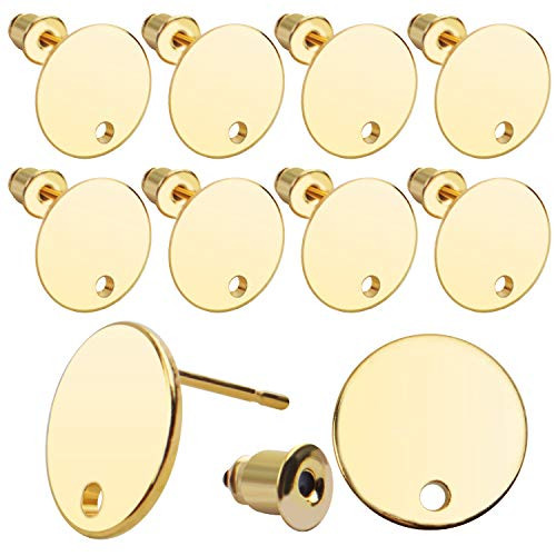 12mm Stud Earring Findings  20pcs Gold Stainless Steel Round Earring Studs Blank Earring Post with Loop and 20pcs Bullet Earring Backs for Earring Mak