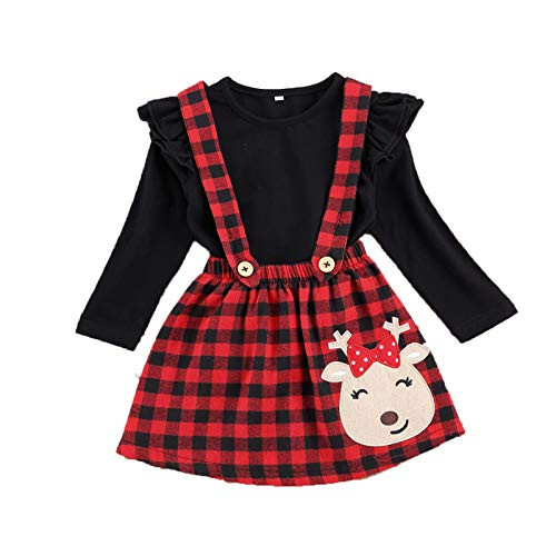 Baby Girls Suspender Skirt Set Long Sleeve T-Shirt Ruffle Top Christmas Plaid Skirt Outfit Toddler Kid Clothes Red Black Baby Girls Suspender Skirt Set Long Sleeve T-Shirt Ruffle Top Christmas Plaid Skirt Outfit Toddler Kid Clothes Red Black