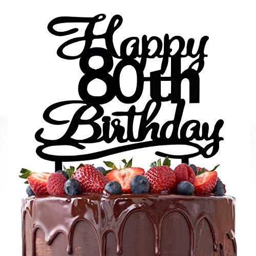 AERZETIX Happy 80th Birthday Acrylic Cake Topper Black Eighty Years Old Number 80 Birthday Party Decorations Supplies