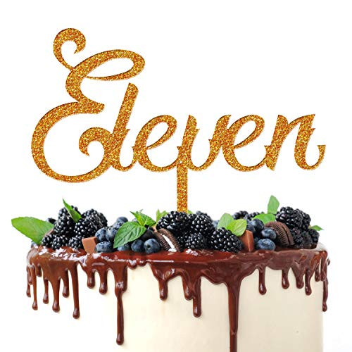 AERZETIX Happy 11th Birthday Cake Topper Acrylic Gold Giltter Eleven Cake Decor 11 Years Old Birthday Anniversary Party Decorations Supplies