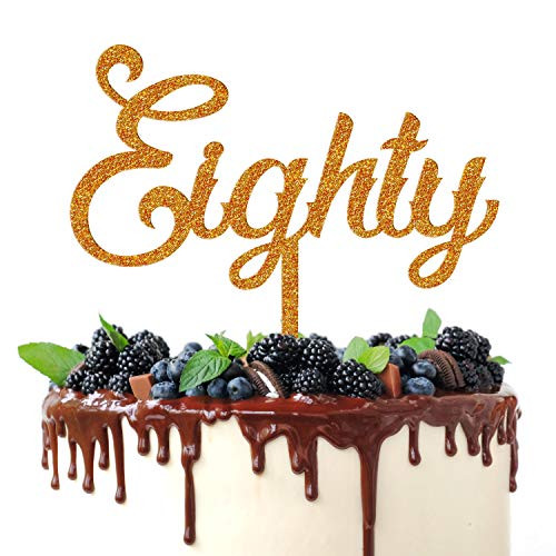 AERZETIX Happy 80th Birthday Cake Topper Acrylic Gold Giltter Eighty Cake Decor 80 Years Old Birthday Anniversary Party Decorations Supplies