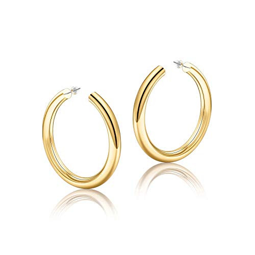 Gold Hoop Earrings for Women  14K Gold Plated Lightweight Chunky Open Hoops 40mm Gold Hoop Earrings for Women