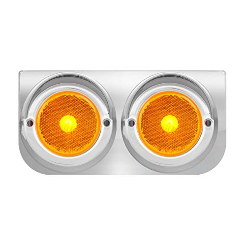 GG Grand General 86464 Chrome L Bracket with 2-2-5 inches Amber Marker Light and Chrome Plastic Rim with Visor