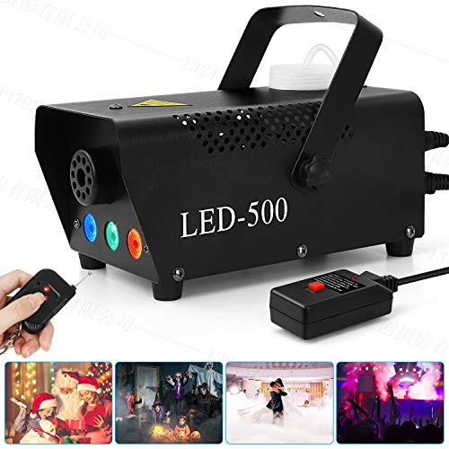 Christmas Fog Machine  500W Portable Led Fog Machine with 30cm Wired Receiver and 2 Remote Controls  Three-Color Smoke Machine Suitable for Christmas-