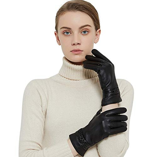 Genuine Sheepskin Leather Gloves For Women  Winter Warm Cashmere Lining Touchscreen Texting Driving Motorcycle Dress Gloves