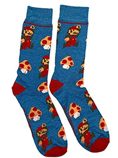 Retail Sales Solutions Super Mario Bros Mario and Mushroom 8 Bit Crew Sock Pair Blue 44117 Retail Sales Solutions Super Mario Bros Mario and Mushroom 8 Bit Crew Sock Pair Blue 44117