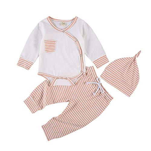Infant Newborn Baby Girls Boys Clothes Cotton Romper Long Sleeve Bodysuit Pants Hat Fall Winter Outfits Set -Pink  9-12 Months-