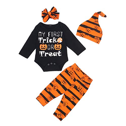 Newborn Baby Boy Girl Clothes My 1st Thanksgiving Halloween Outfit Pumpkin Romper Long Pants Infant Boy Pumpkin Bodysuit -Black Orange  6-9 Months-