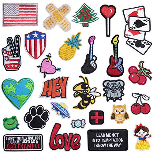 U-Sky 27pcs Assorted Boy Iron on Jacket Patches for Clothing Various Design Embroidered Sew on Iron-on Applique Patch for Backpacks Biker Vest Jeans -