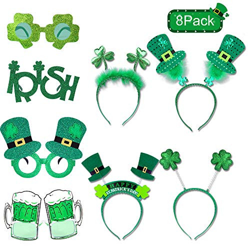ONESING 8 Pcs Headband for St- Patricks Day Accessory Saint Patricks Day Costume Saint Patricks Party Favors Green Eyeglasses for Shamrock Headbands