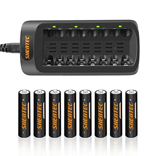 Shentec 8 Packs AAA Batteries Rechargeable NiMH 1000mAh with a Battery Charger