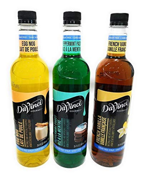 Holiday Flavor Favorites Sugar Free Syrup Bundle with Egg Nog  Peppermint Paddy  French Vanilla -3 Items-